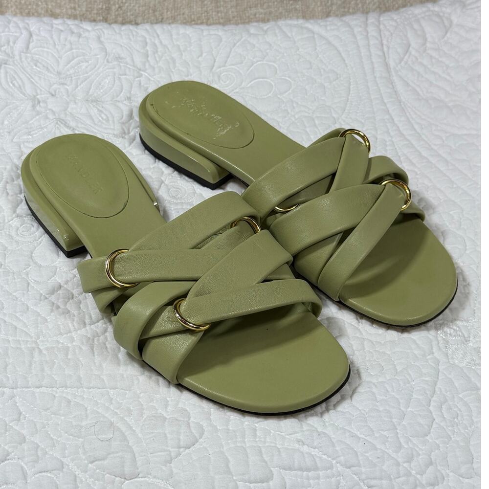 Wandler Women 7 Light Green Leather Slip On Flat Sandals Summer Minimalist